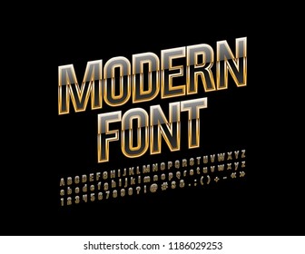 Vector Black and Gold Modern Font. Luxury Glossy Alphabet Letters, Numbers and Symbols