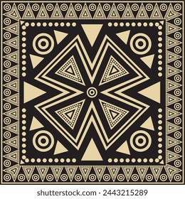 Vector black and gold native american folk ornament. Square pattern, scarf of the peoples of America, Aztec, Incas, Maya