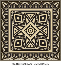 Vector black and gold native american folk ornament. Square pattern, scarf of the peoples of America, Aztec, Incas, Maya