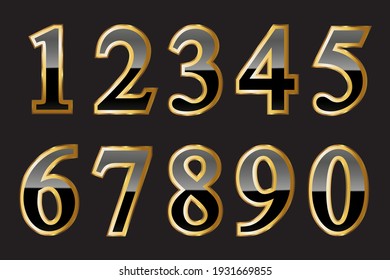 Vector Black And Gold Numbers Set.