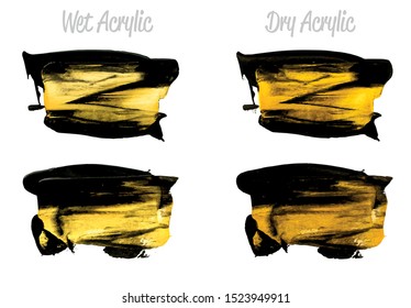 Vector black and gold paint smear stroke stain set. Abstract gold glittering textured art illustration. Brush stroke isolated on white. Hand drawn brush strokes vector elements.