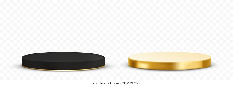 Vector Black And Gold Podium Png. Black And Gold Pedestal On An Isolated Transparent Background. Podium For Advertising. PNG.