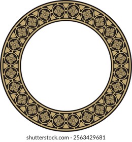 Vector black and gold round gothic ornament. Medieval European circle, ring, border. Classic pattern of the Germans, Angles, Saxons, Franks.
