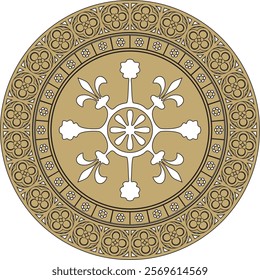 Vector black and gold round gothic ornament. Medieval European circle, ring, border. Classic pattern of the Germans, Angles, Saxons, Franks.
