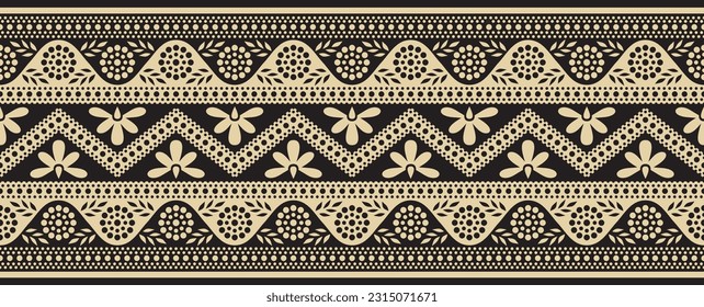Vector black and gold seamless Indian ornament. Ethnic national border, India frame.
