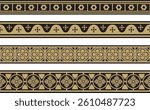 Vector black and gold set of gothic borders. Medieval European ornament. Classic pattern of the Germans, Angles, Saxons, Franks.
