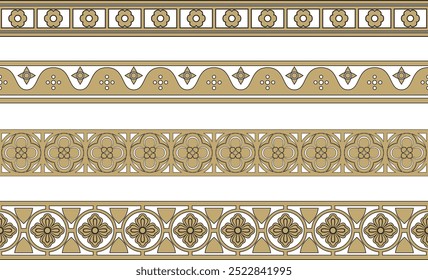 Vector negro y oro conjunto de bordes góticos. Ornamento europeo medieval. Patrón clásico de los alemanes, anglos, sajones, francos.
