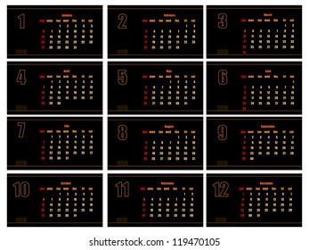 vector black and gold table calendar, each month on separate layer, raster version available