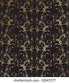Vector black and golden decorative seamless floral ornament