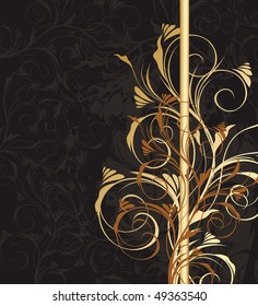 Vector black and golden floral background with pattern