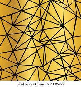 Vector Black and Golden Foil Geometric Mosaic Triangles Repeat Seamless Pattern Background. Can Be Used For Fabric, Wallpaper, Stationery, Packaging.