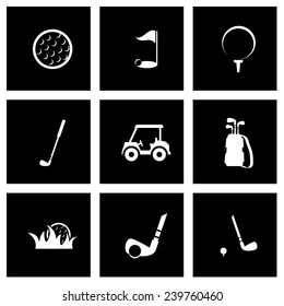 Vector black golf icon set on black background