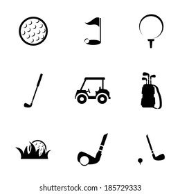 Vector black golf icons set on white background