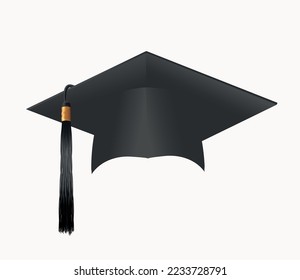 
Vector black graduate cap with black tassel isolated on white background. Square academic prom cap. For your design. Episode 10