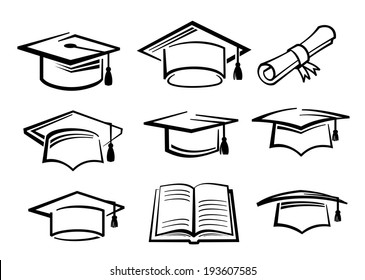 vector black graduating hat education symbol icon