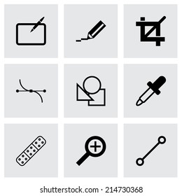 Vector black graphic design icons set on grey background