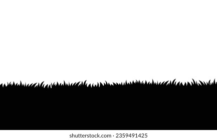 Vector black grass border and isolated white background.