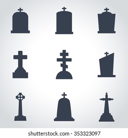 Vector black gravestone icon set.