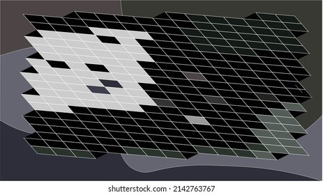 Vector black to gray background. The main object wall with regular rectangles, ael irregular edges. In the background behind a gray fill object.