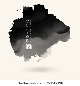 Vector black gray color brush strokes. Watercolor monochrome Grunge isolated elements. Smoke brushes for your design. Freehand. Ink splash. Acrylic stamp. Vector illustration