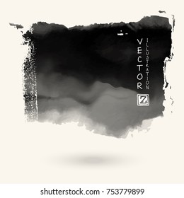 Vector black gray color brush strokes. Watercolor monochrome Grunge isolated elements. Smoke brushes for your design. Freehand. Ink splash. Acrylic stamp. Vector illustration