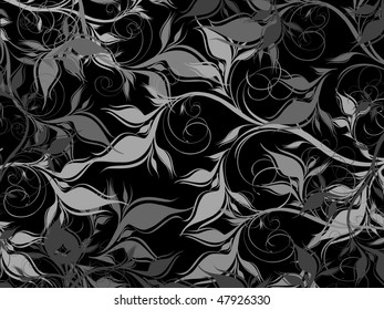Vector black and gray floral background with pattern