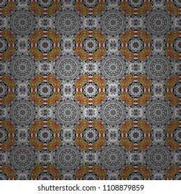 Vector black, gray and orange seamless background pattern with rhombuses.