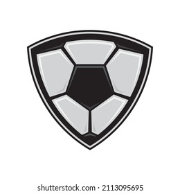 Vector black and gray polygonal soccer ball shield logo on white background. Football symbol.