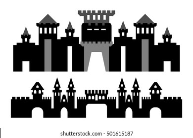 Vector black and gray silhouette castles without background