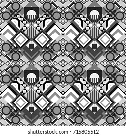 Vector black, gray and white seamless background pattern with rhombuses.
