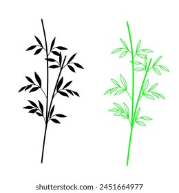 Vector black and green bamboo clipart. Hand drawn design elements on white background. bamboo tree vector illustration.