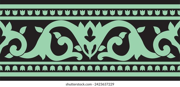 Vector black and green seamless turkish ornament. Endless ottoman national border, frame.
