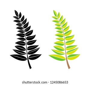 vector black and green silhouette of a branch with leaves. design element. Hand draw plant and tree branches with leaves. floral silhouettes.