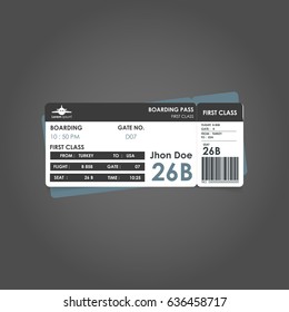 Vector Black and Grey Modern Airline boarding pass tickets isolated on grey background