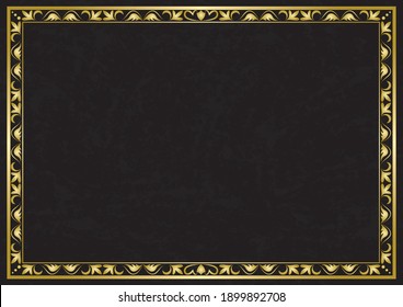 vector black grunge card with golden frame