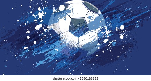 vector black grunge soccer ball on white and blue