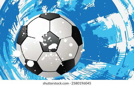 vector black grunge soccer ball on white and blue