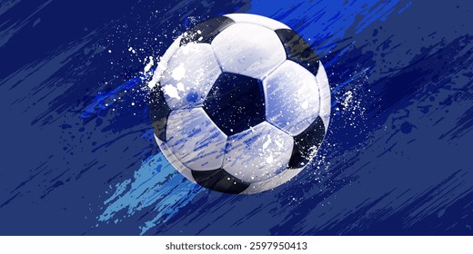 vector black grunge soccer ball on white and blue. eps 10