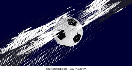 vector black grunge soccer ball on white and blue