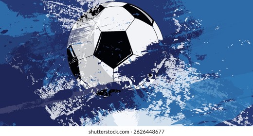 vector black grunge soccer ball on white and blue