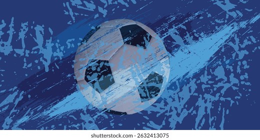 vector black grunge soccer ball on white and blue