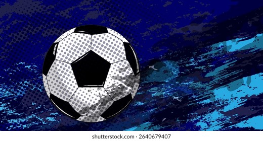 vector black grunge soccer ball on white and blue