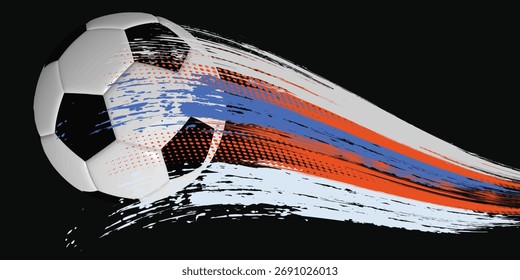 vector black grunge soccer ball on white and blue	
