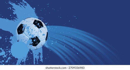 vector black grunge soccer ball on white and blue