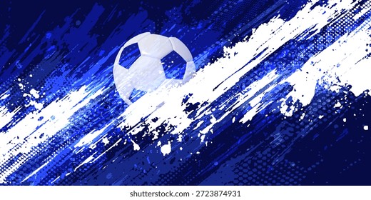 schwarzer Grunge-Fußball-Vektorball auf Weiß und Blau