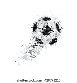 vector black grunge soccer ball on white, stains black and gray, grunge ball, spray