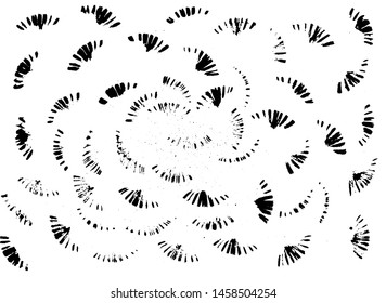 Vector black grunge texture isolated on white. Hand drawn fan brush pattern. Traces from brush strokes with black ink. The pattern has a center parallel to which the arc is located strokes