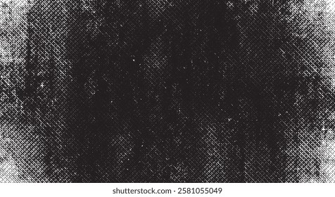 Vector black grunge texture vignette effect. High-contrast distressed pattern with rough, cross-hatching texture. Abstract overlay background.