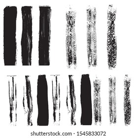 Vector black grungy brushstrokes textured brush strokes on an isolated white background