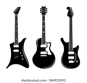 Vector black guitar icons acoustic and electric guitars